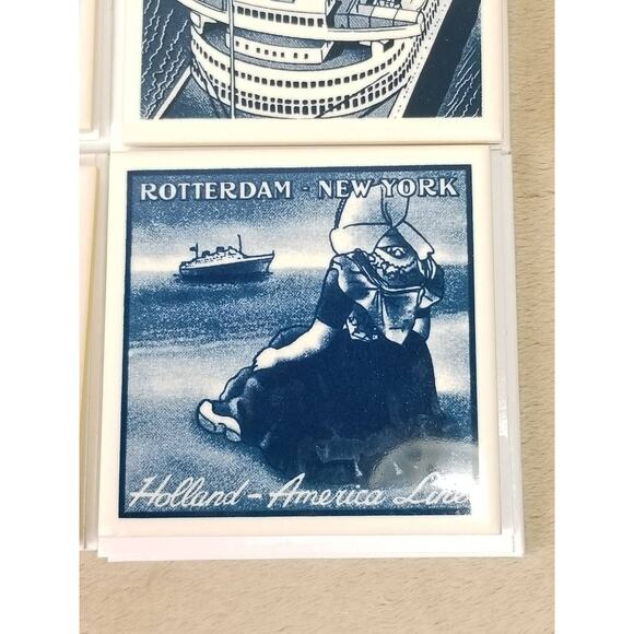 Coaster Holland America Line Ceramic Tile Delft Blue Cork Back New Box Vintage - Picture 5 of 13